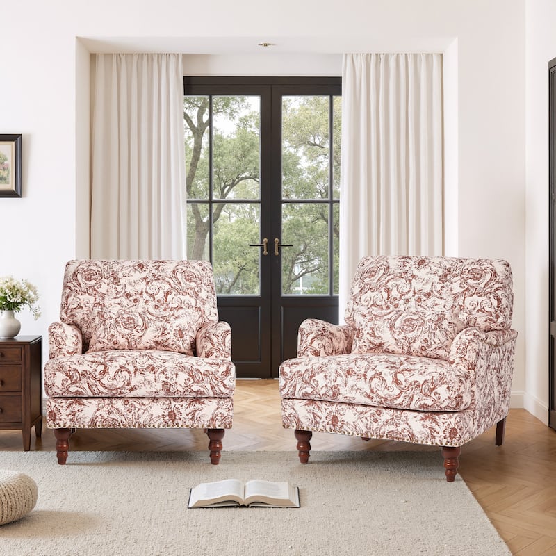 Set of 2 Mid Century Chenille Upholstered Accent Chairs