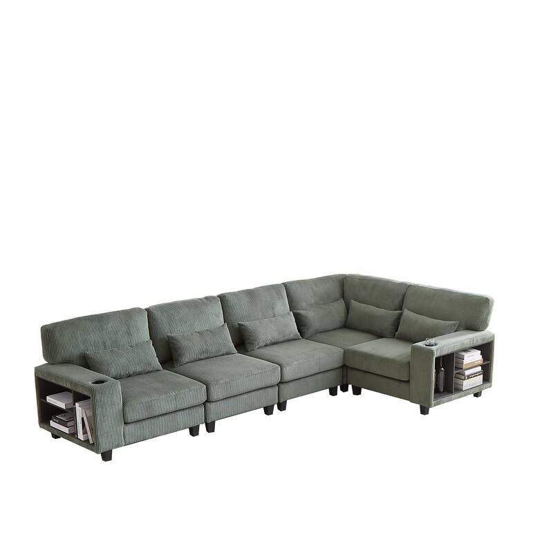 102.75" Corduroy L-Shaped Modular Sectional Sofa with Storage