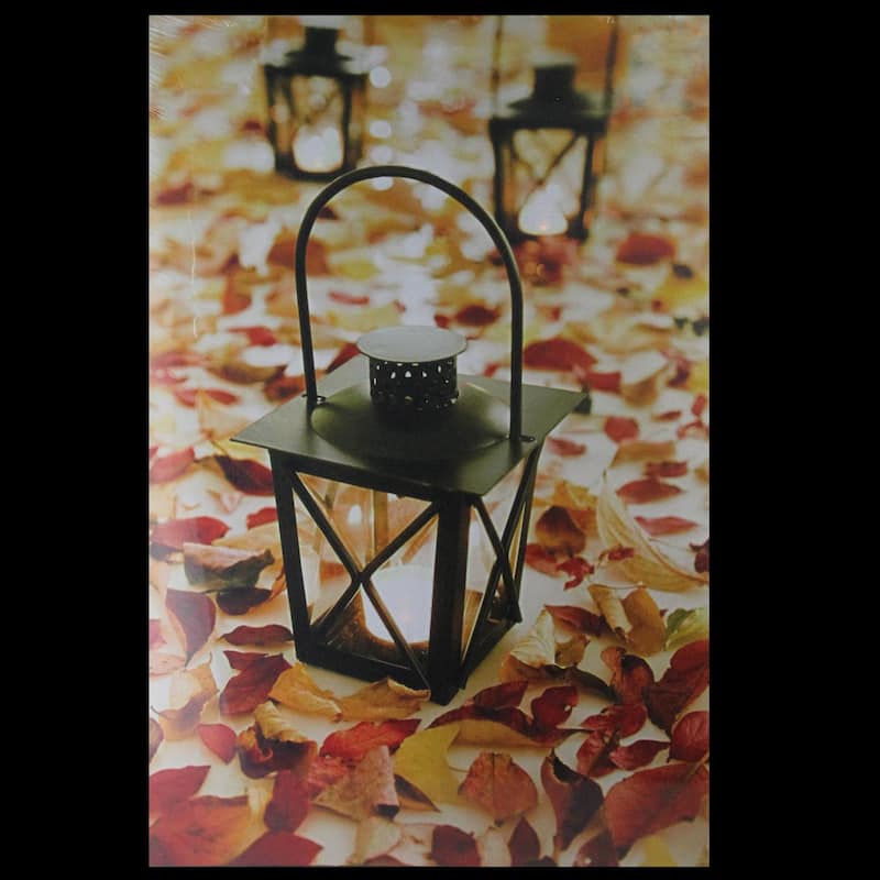 LED Lighted Fall Foliage and Lanterns Canvas Wall Art 23.5" x 15.5"