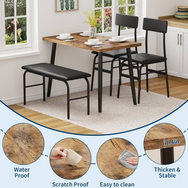 4 Piece Space-Saving Kitchen Dining Table Set for 4 for Studio, Kitchen, Dining Room