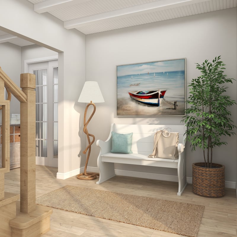 Brown Jute Rope Twisted Rope Room Floor or Table Lamp with Cream Linen Shade