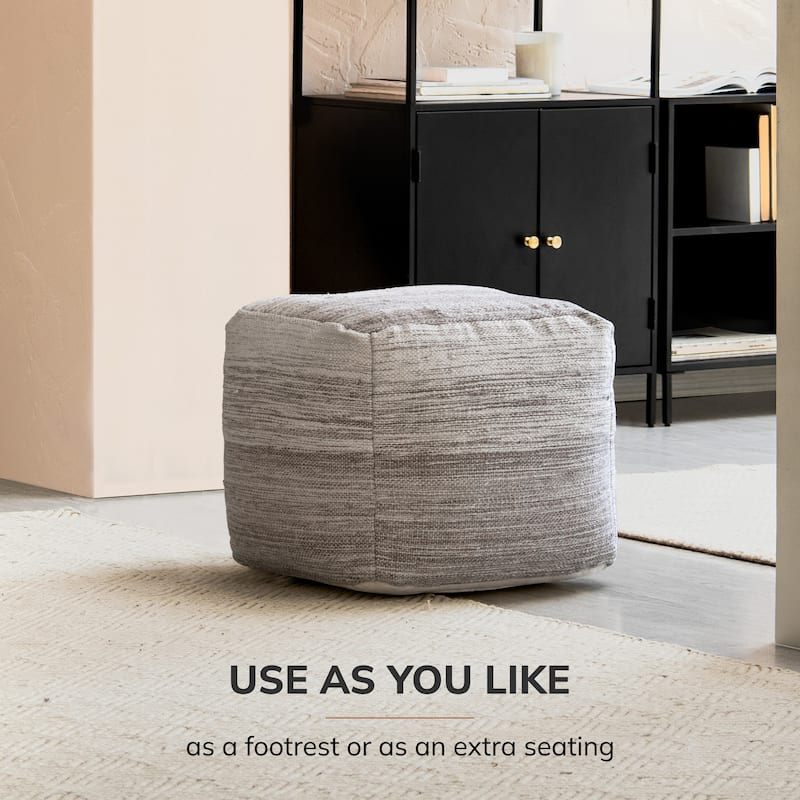 Jani Halifax 20-inch Gray & Ivory Square Pouf Ottoman - Handmade Footrest for Living Room, Bedroom, Nursery