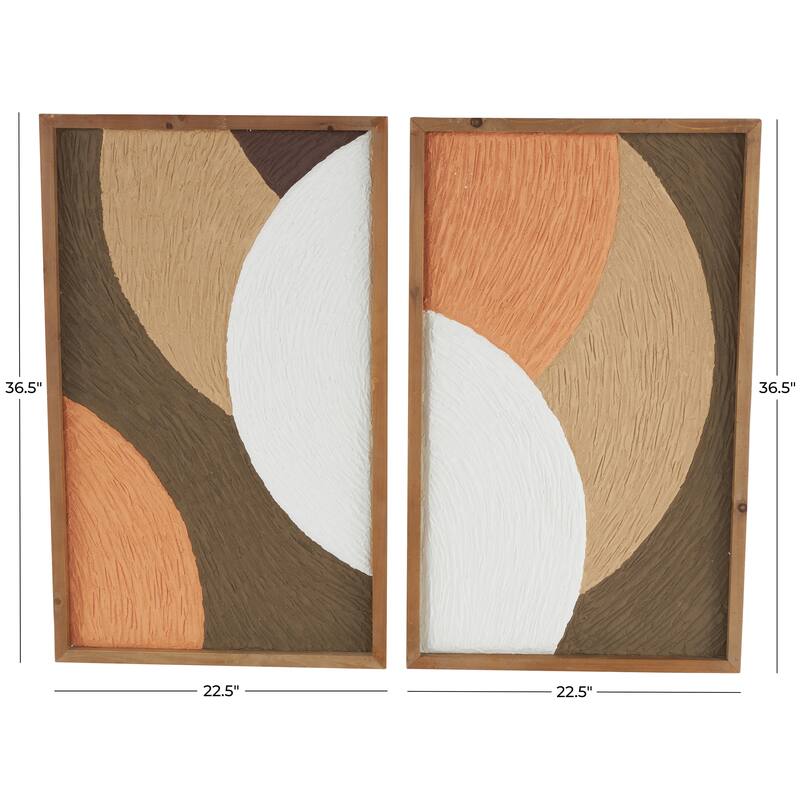 Brown Wood Overlapping Circles Abstract Home Wall Decor with Orange and White Accents (Set of 2)