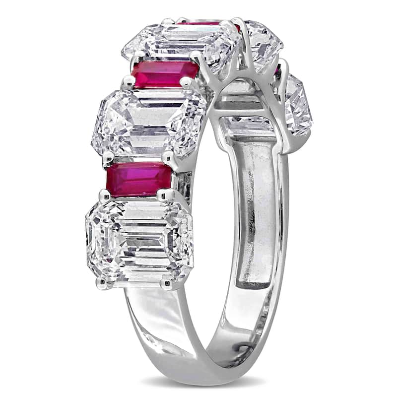 Miadora 5ct TDW Lab-Grown Diamond and 1ct TGW Created Ruby Semi-Eternity Ring in 14k White Gold