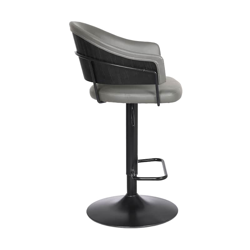25" Grey Faux Leather Adjustable Bar Stool with 360° Swivel Metal Frame and Footrest Support - 43.5" x 21" x 22.25"