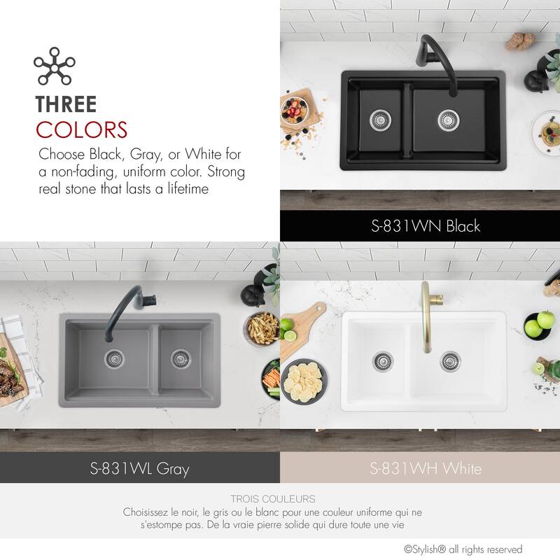 Composite Granite Dual-Mount 30" Double-Bowl kitchen Sink - 30" x 18" x 9.50"