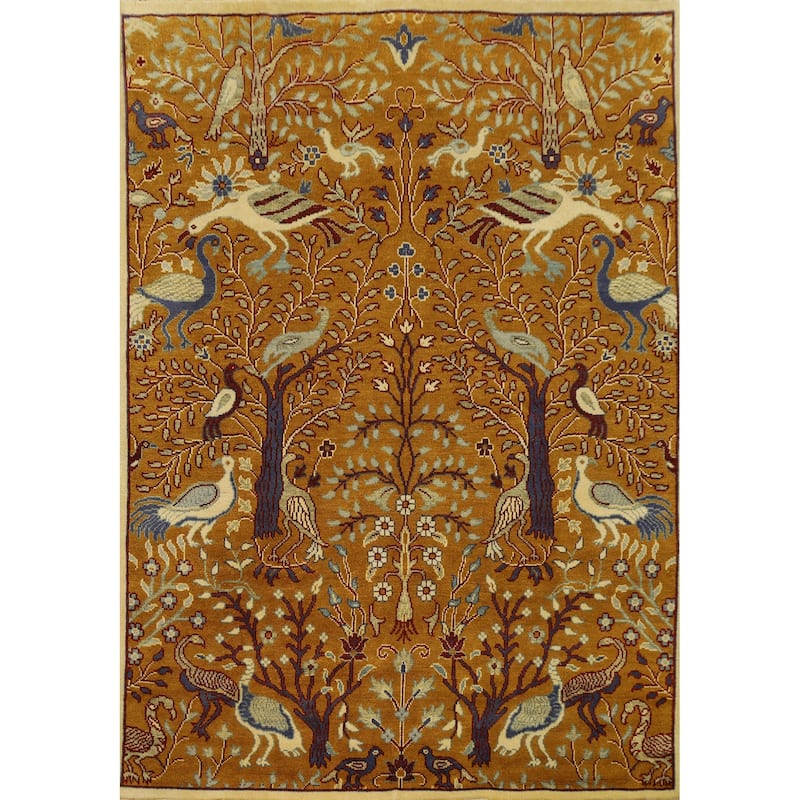 Hand Knotted Oriental 100% Wool Carpet Traditional All-Over Oranges & Rust Ziegler Area Rug - 9' 11'' X 8' 1''