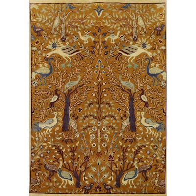 Hand Knotted Oriental 100% Wool Carpet Traditional All-Over Oranges & Rust Ziegler Area Rug - 9' 11'' X 8' 1''