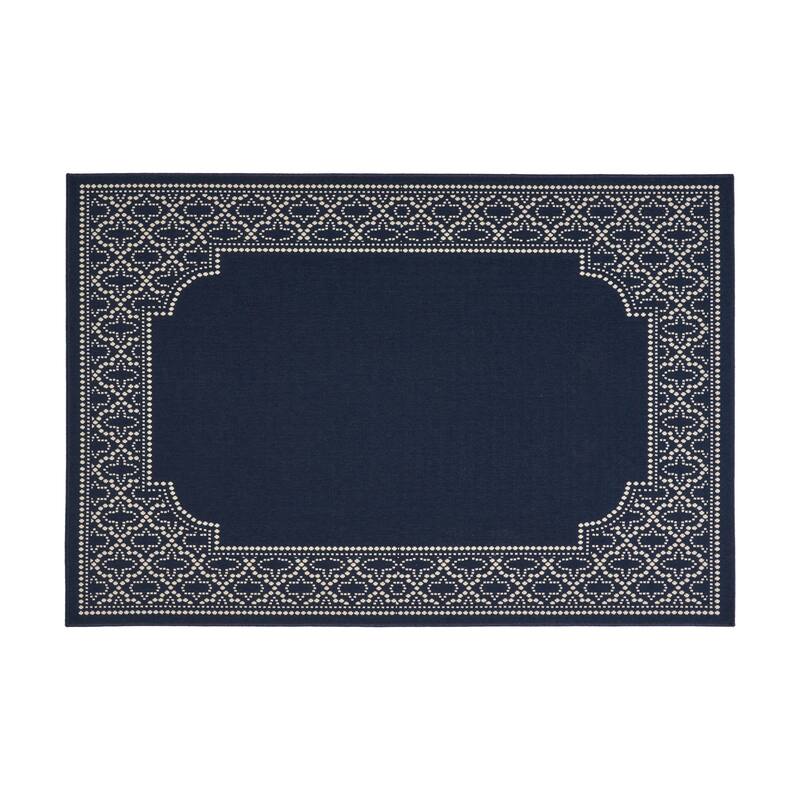 Navy Blue & Ivory Outdoor Area Rug with Elegant Border Design, Durable Polypropylene, Ideal for Patio, Deck, or Balcony - Lavender/Ivory