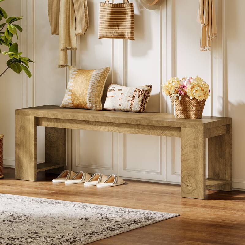 47.2" Wooden Entryway Bench, Hallway Foyer Shoe Storage Accent Bench for Bedroom - Brown