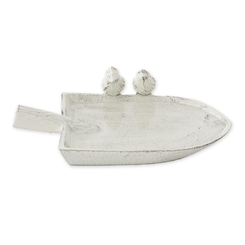 Bird Nesting On Shovel Birdbath - White