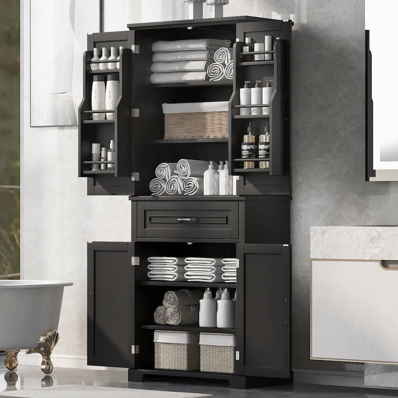 Roomfitters Bathroom Storage Cabinet with Doors and Drawer Adjustable Shelf and Multiple Compartments - Black