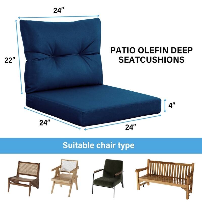 WINSOON Outdoor Waterproof and Resistant Chair Cushion Set, Deep Seat and Backrest Cushion Set for Patio