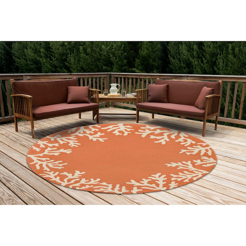 Liora Manne Capri Coral Border Indoor/Outdoor Rug - 8'  Round - Coral
