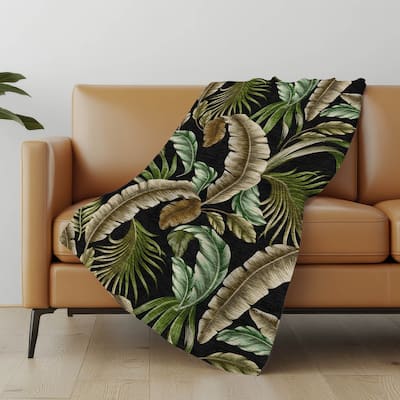 Premium Machine Washable ASB196 Palm Leave Sherpa Throw Blanket