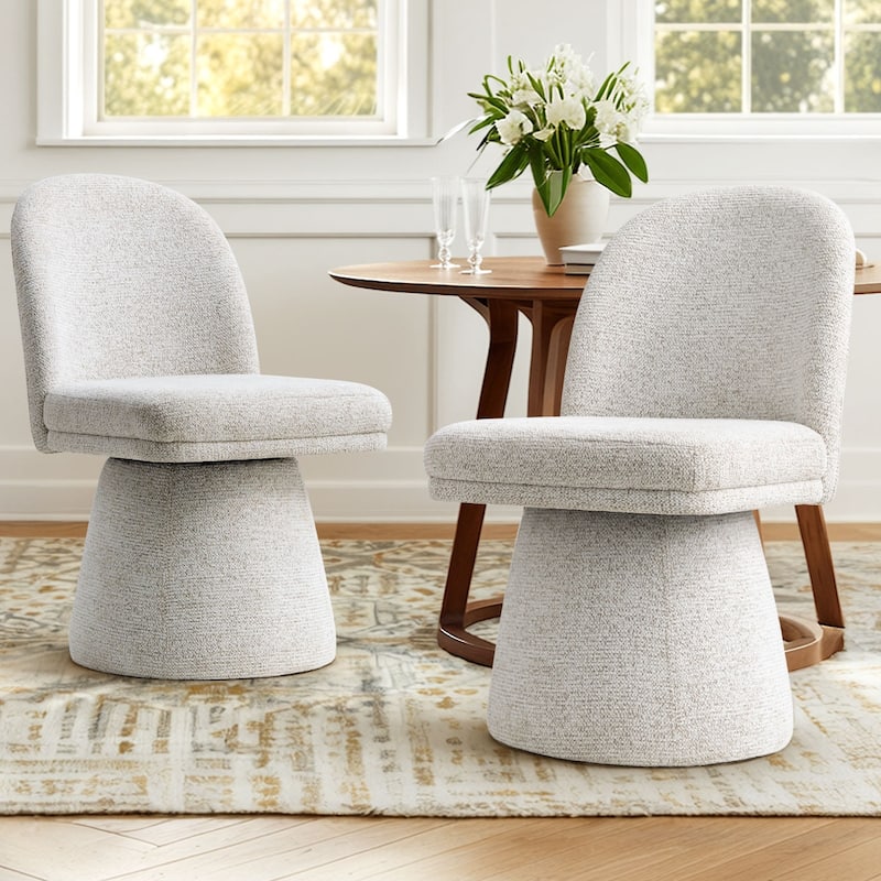 360° Swivel Barrel Upholstered Fabric Dining Chair(Set of 2) - Beige