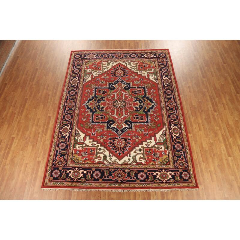 Hand Knotted Oriental 100% Wool Carpet Traditional Medallion Oranges & Rust Heriz (serapi) Area Rug - 12' 0'' X 9' 0''