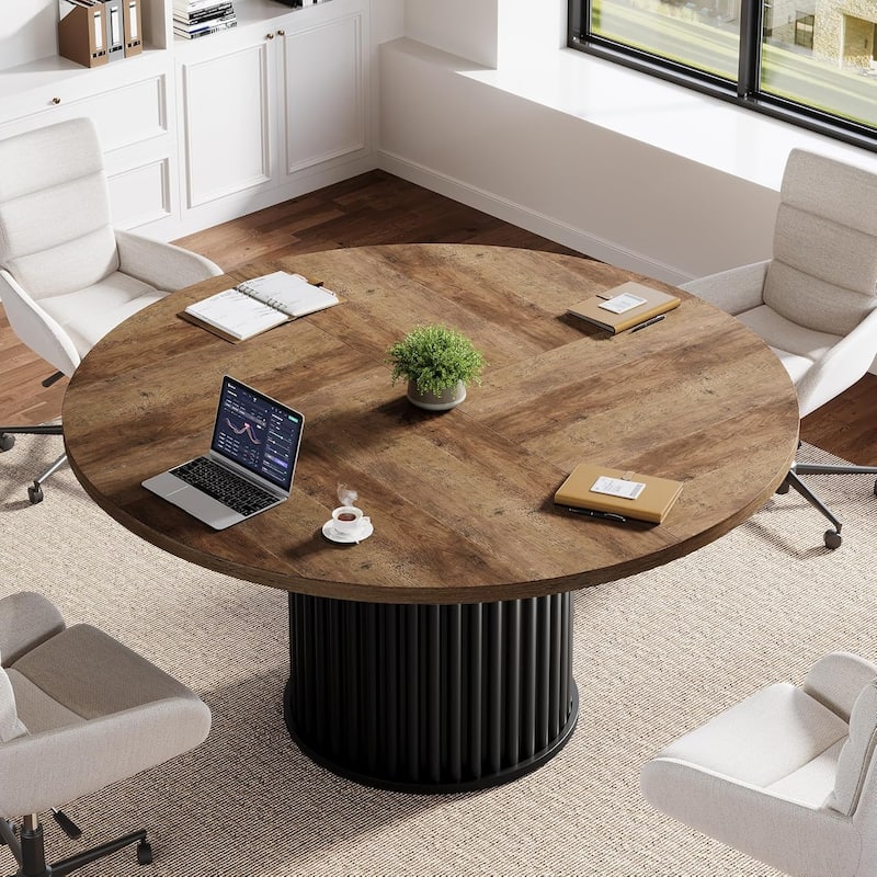47'' Round Meeting Conference Table for 4-6 People,Sturdy Metal Base Office Desk
