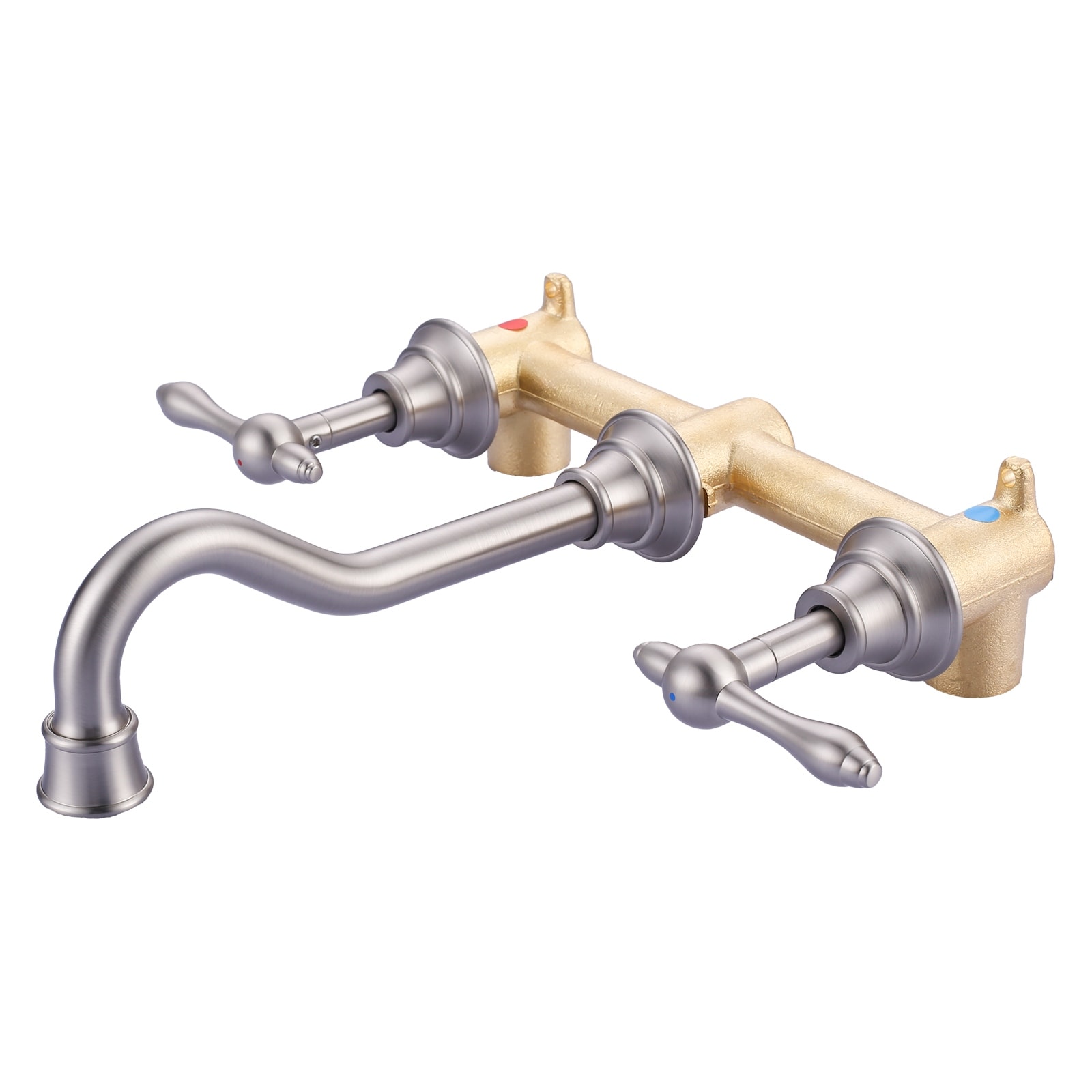 WOWOW 2 Handle Wall Mounted Antique Bathroom Sink Faucet