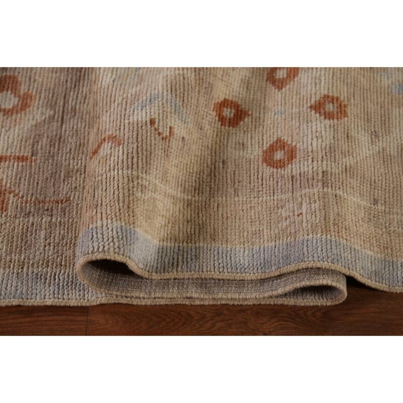 Vegetable Dye Oushak Turkish Large Rug Hand-Knotted Floral Wool Carpet - 9'11"x 14'0"