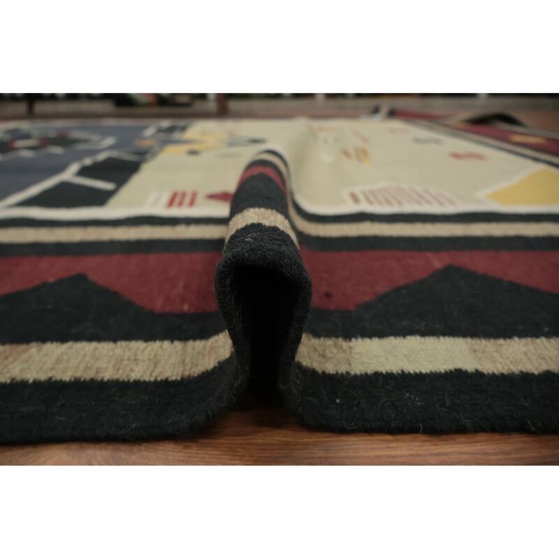 Hand Woven Oriental 100% Wool Carpet Southwestern Tribal Green Kilim Area Rug - 13' 4'' X 9' 7''