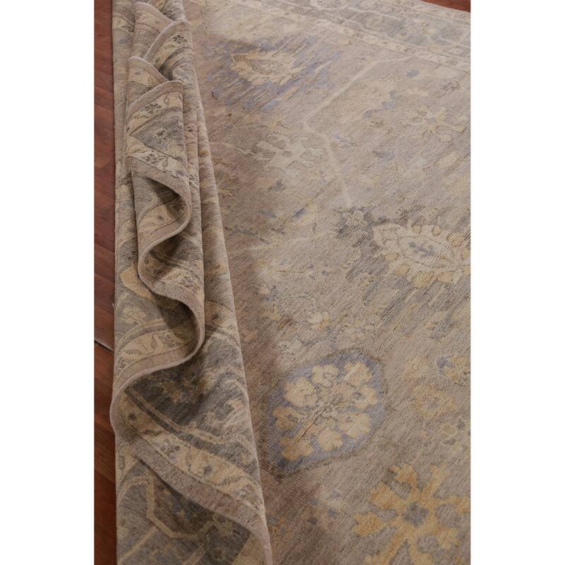 Hand Knotted Oriental 100% Wool Carpet Transitional All-Over Beige & Ivories Oushak Area Rug - 11' 8'' X 8' 9''