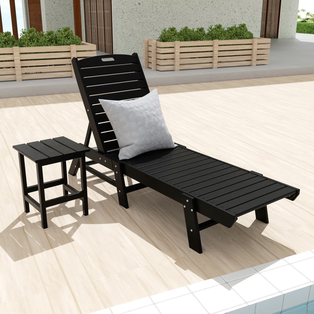 Laguna Hdpe All Weather Outdoor Patio Pool Reclining Armless Chaise Lounges With Side Table (2-Piece Set)