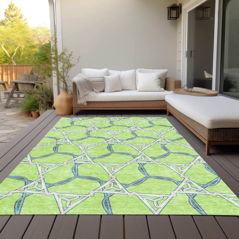 Machine Washable Indoor/ Outdoor Transitional Links Chantille Rug - Lime - 8' x 10'