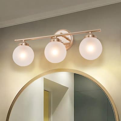 Bela Modern Gold 3-Light Bathroom Vanity Light Frosted Glass Wall Sconces - L20"x W 6.5"x H 8"
