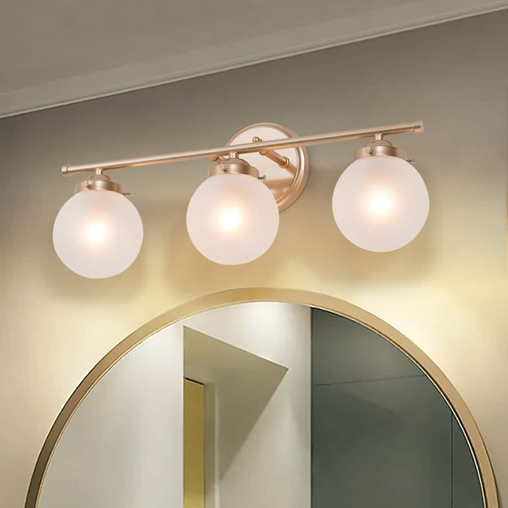 Bela Modern Gold 3-Light Bathroom Vanity Light Frosted Glass Wall Sconce - L20"x W 6.5"x H 8"
