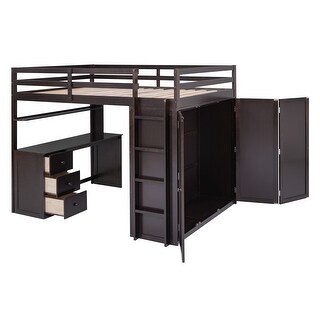 3 in 1 Full Loft Bed with Desk and Wardrobe, Storage Drawers, Espresso