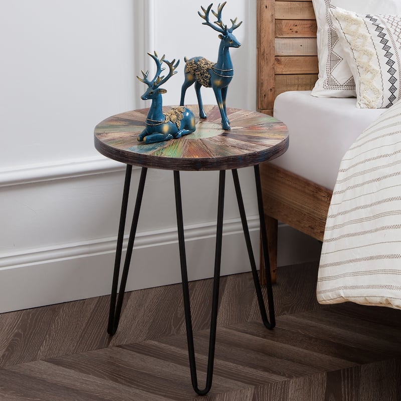 Greenage Reclaimed Wood End Table Living Room Night Stand Use - 18" x 18" x 20" Heigh - Sun Round