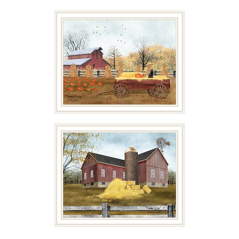 2-Piece Framed Wall Art Set - Autumn Blessings Farm Life, White Frame