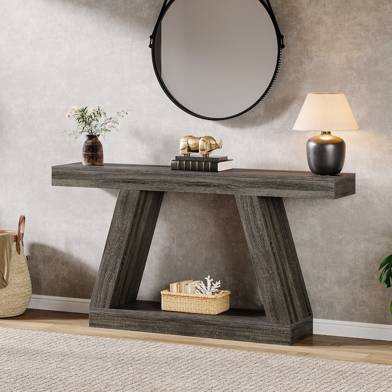 55 Inches Farmhouse Wood Console Sofa Table with Storage - 11.81" D x 55.12" W x 31.5" H