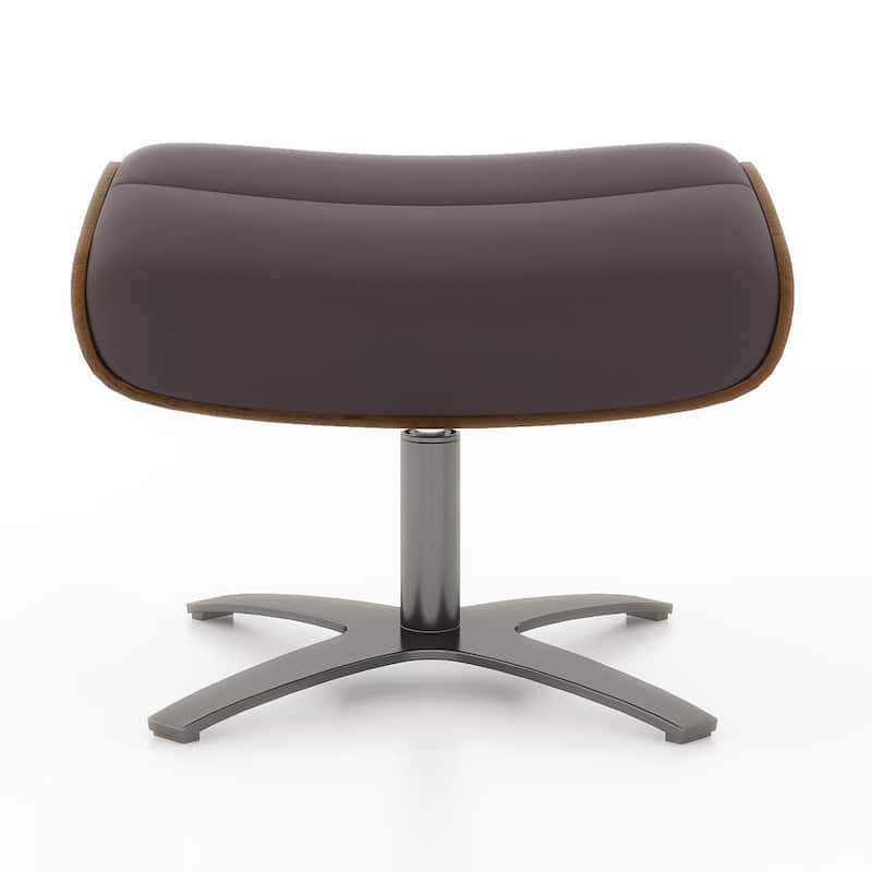 Jovan 20.5" Mid-Century Modern Genuine Leather Footstool Ottoman