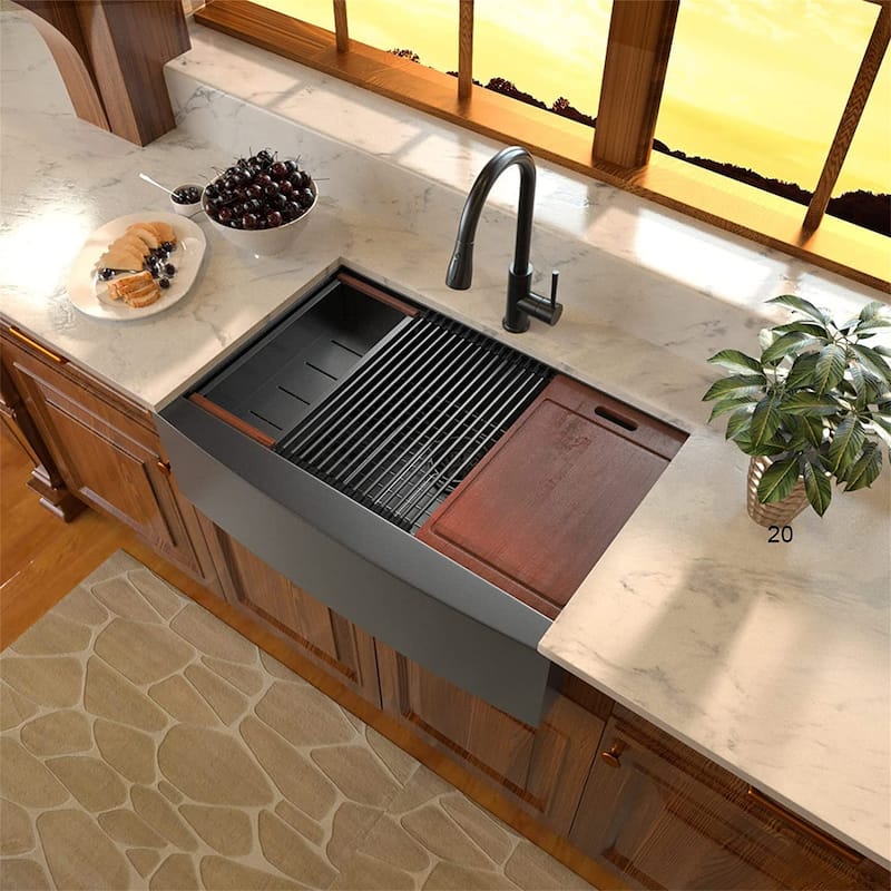 Black Farmhouse Sink Workstation