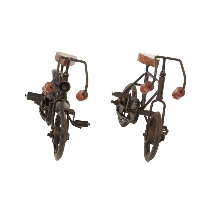 Black or Gold Metal Bike Sculpture with Wood Accents (Set of 2)
