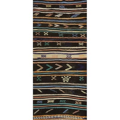 Hand Woven Oriental 100% Wool Carpet Southwestern Tribal Black Kilim Runner Rug - 9' 6'' X 3' 4''