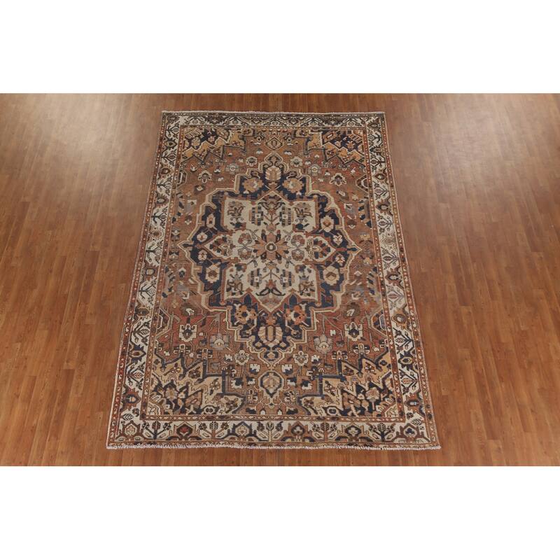 Orange Bakhtiari Persian Vintage Area Rug Handmade Wool Carpet - 7'0"x 10'4"