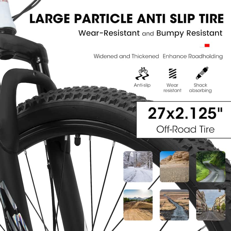Unisex Mountain Bike - Aluminum Frame, Suspension Fork, Disc Brakes, Multiple Speeds - 27