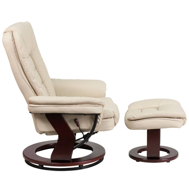 Contemporary LeatherSoft Recliner with Horizontal Stitching and Ottoman