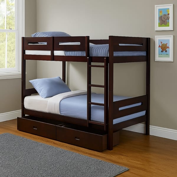 slide 2 of 6, Asin Twin Bunk Bed, Front Facing Ladder, Storage, Solid Pine Wood, Brown