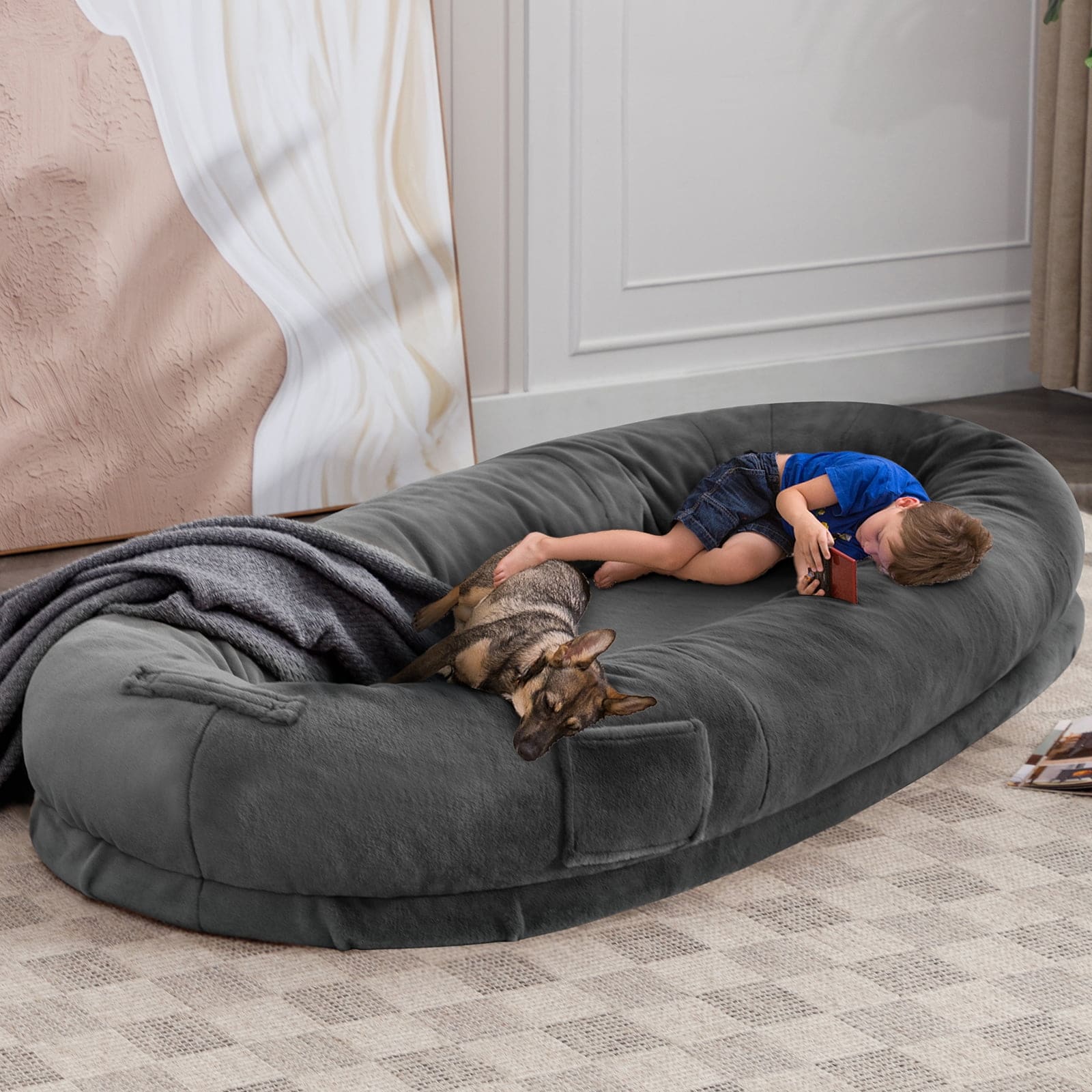 Mixoy Human Dog Bed Giant Dog Bean Bag Floor Nap Bed Dark Grey Twin XL
