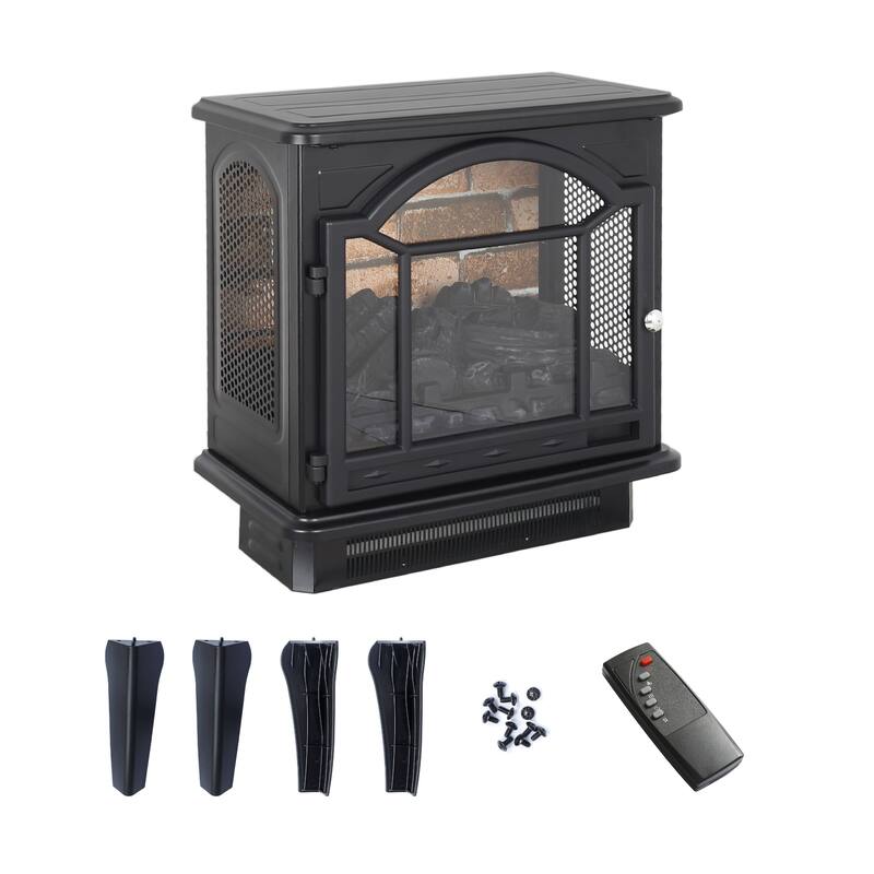 18" Freestanding Electric Fireplace Stove, Realistic 3D Flame, 1500W Heating & Remote Control