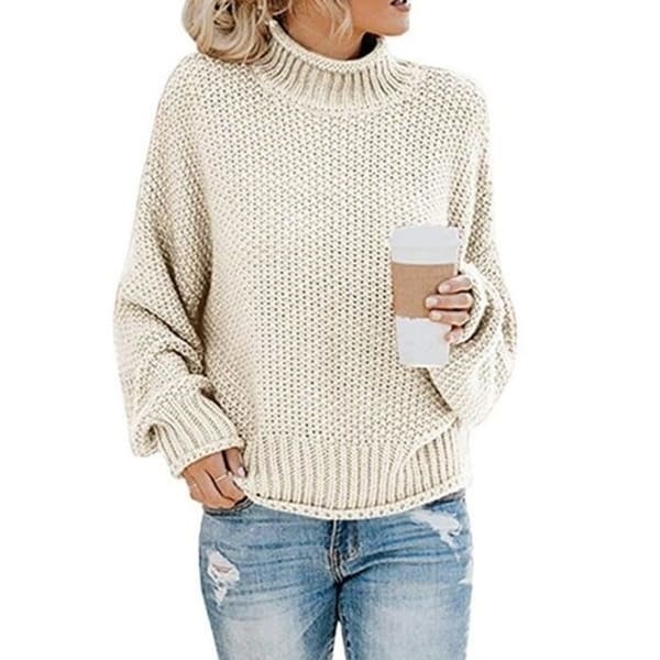 Turtleneck Chunky Knit Pullover Sweater. Opens flyout.