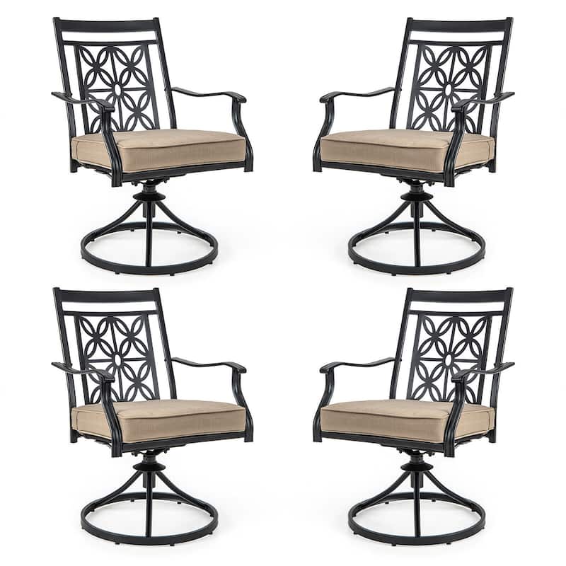 Gymax Patio Metal Swivel Chairs Set of 4 Fabric Bistro Rocker Chairs - Black