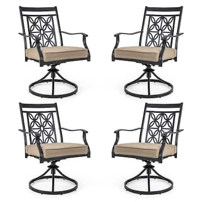 Gymax Patio Metal Swivel Chairs Set of 4 Fabric Bistro Rocker Chairs