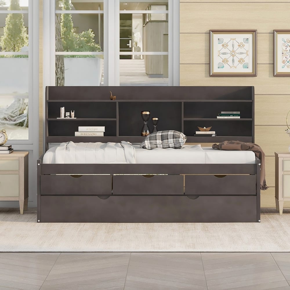 Captain Bed Platform Bed Daybed Frame with 3 Drawers and Trundle