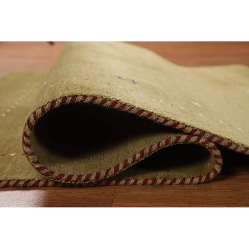 Hand Knotted Oriental 100% Wool Carpet Tribal Tribal Green Gabbeh Area Rug - 5' 11'' X 3' 11''