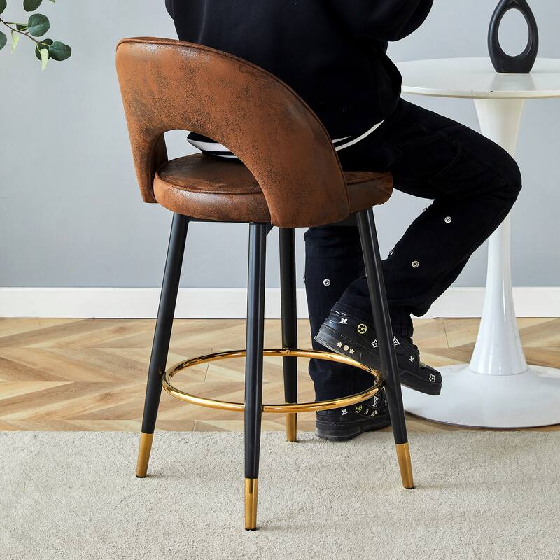 360 ° rotatable bar chair.Modern Echnology-Fabric Brown upholstered bar chair, Set Of 2.